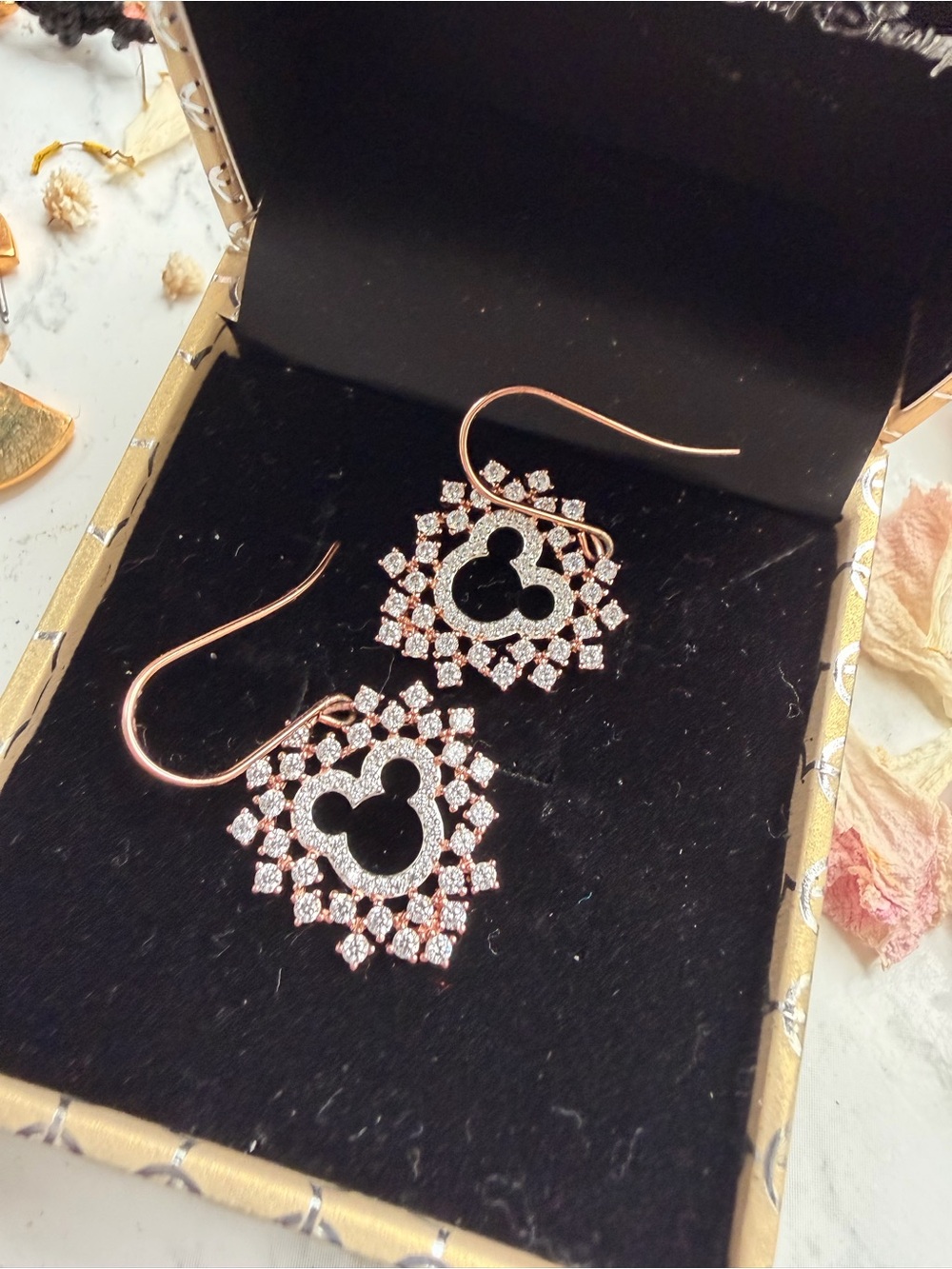 Rose Gold Crystal Drop Earrings with Playful Silhouette